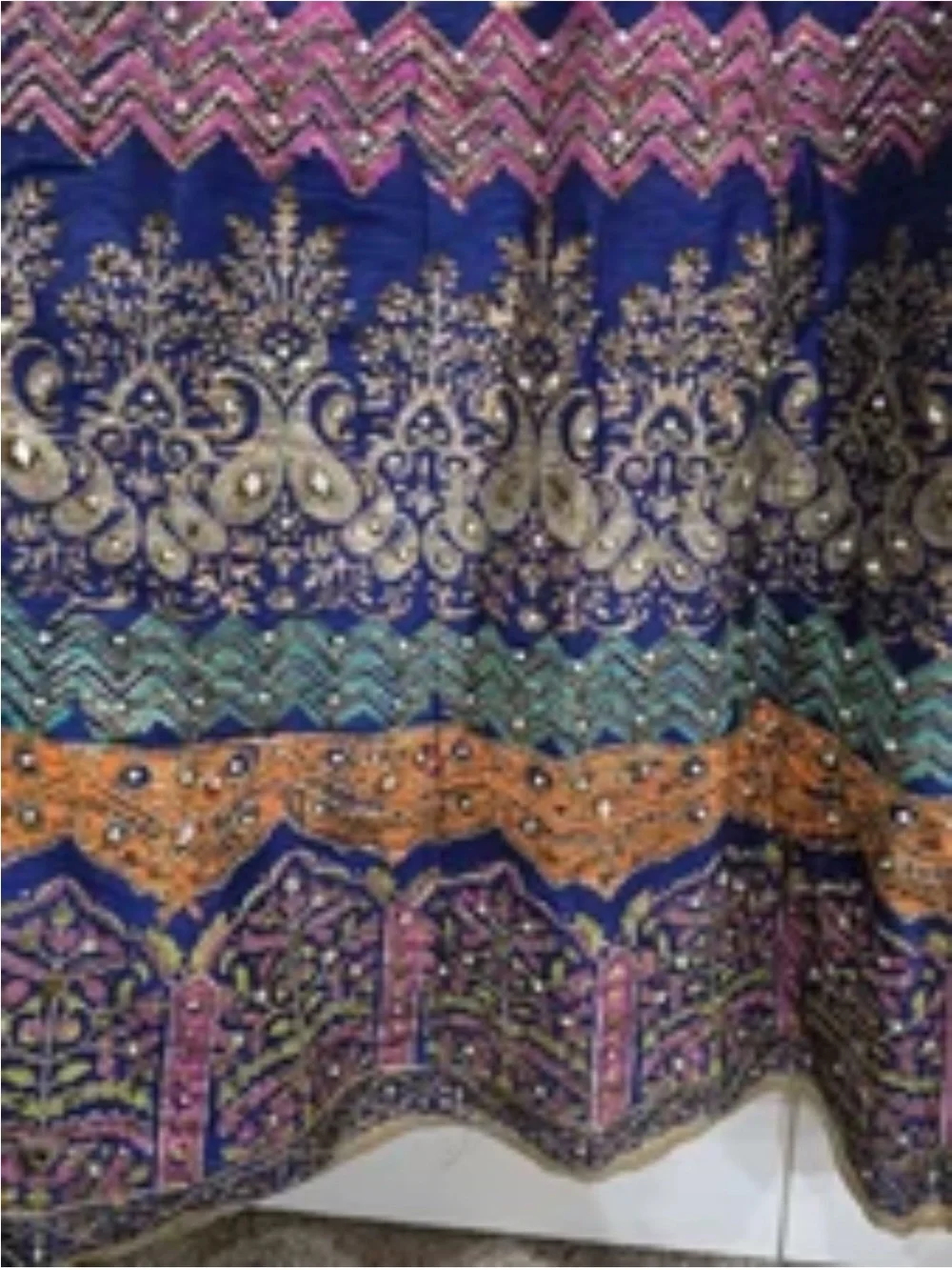 Famous designer Fazia Ahmed Royal Blue Raw Silk 3pc LehngaCholi Set Wedding S